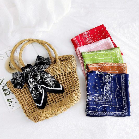 Fashion Printed Square Ribbon Tie Bag Handle Scarf