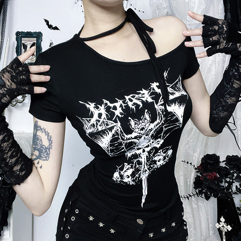 Dark Gothic Style Viscose Fiber Short Sleeve T-Shirt