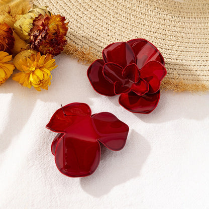 Retro Exaggerated Three Dimensional Metal Floral Earrings Alloy Flowers