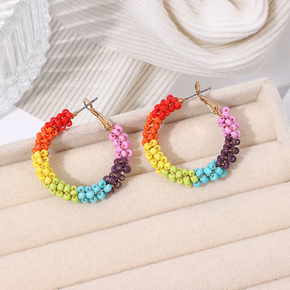Boucles d'oreilles rondes en perles de verre de style bohème pour femmes