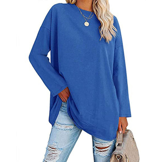 Casual Women Long Sleeve Solid Color Blank T-Shirt