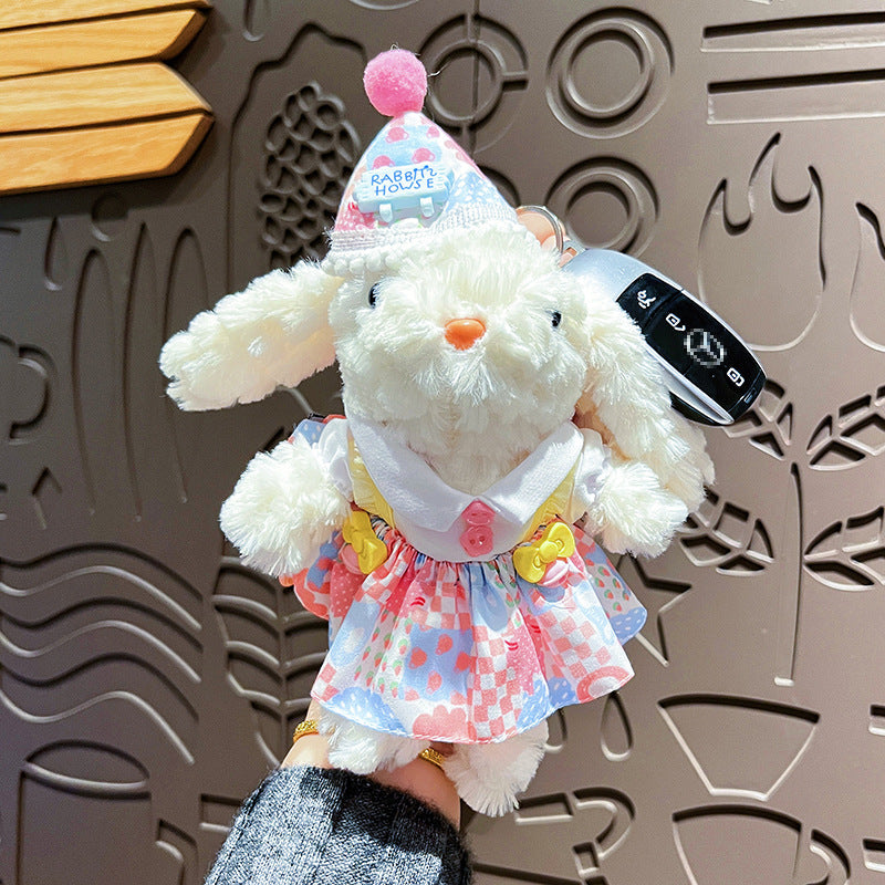 Cute Plush Long Ear Rabbit Keychain with Dress Variations