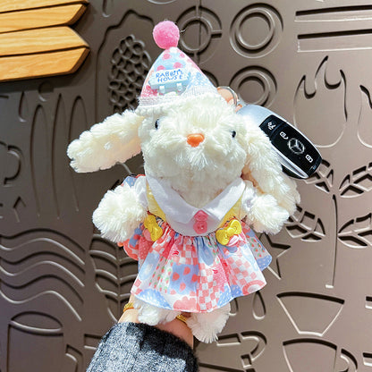 Cute Plush Long Ear Rabbit Keychain with Dress Variations