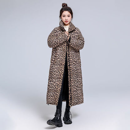 Abrigo largo de invierno con estampado de leopardo, acolchado y mejorado con algodón