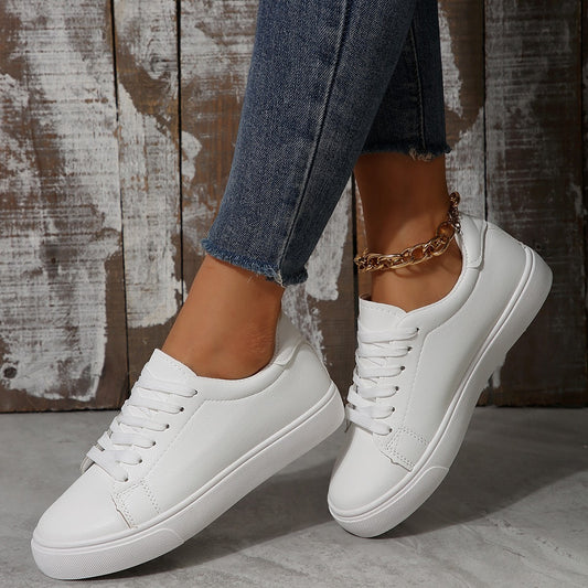 Zapatillas planas informales blancas con cordones para mujer