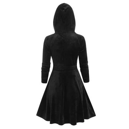 Robe à capuche à manches longues et coutures en velours gothique
