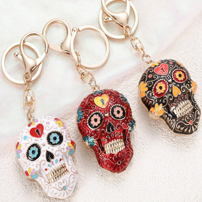 Llavero de calavera de mandala de Halloween con esmalte multicolor - Accesorio de arte moderno