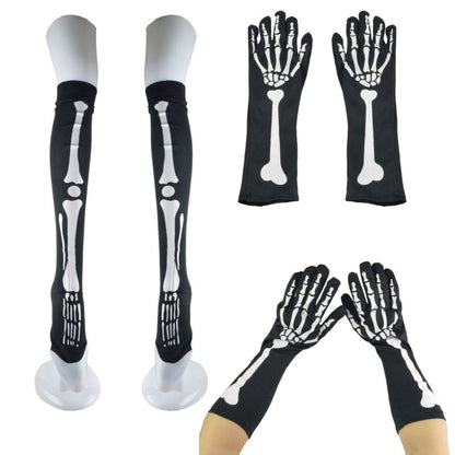 Conjunto de guantes y medias de calavera para cosplay de Halloween
