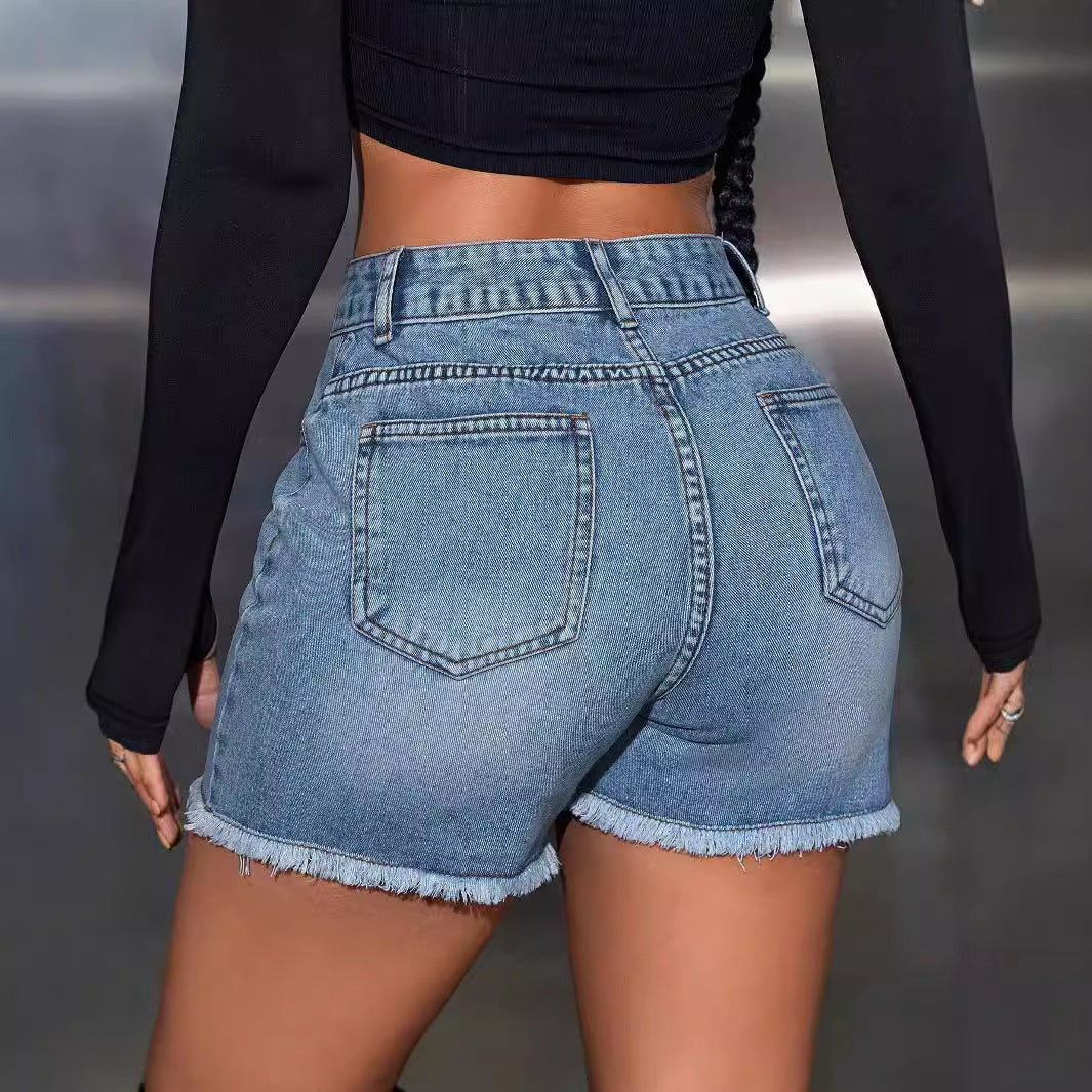 Pantalones cortos vaqueros holgados de cintura alta informales a la moda para mujer