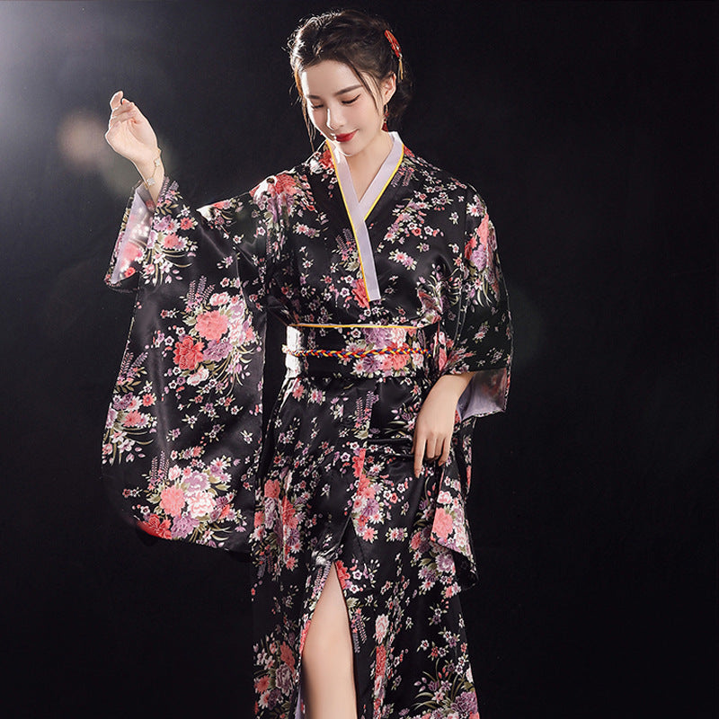 Fashion Vintage Japanese Kimono Women Satin Large Size Pajamas