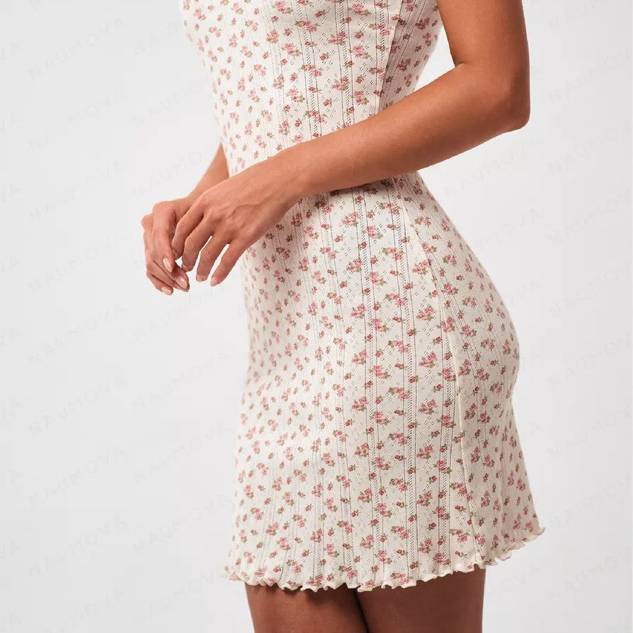 Pyjama sexy à bretelles spaghetti en coton à fleurs pour femmes