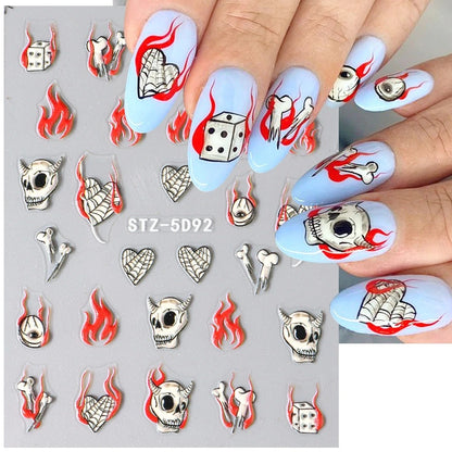 Autocollant pour ongles en relief 5D en forme d'araignée pour femme, motif clown et lèvres, simple et tridimensionnel, pour Halloween