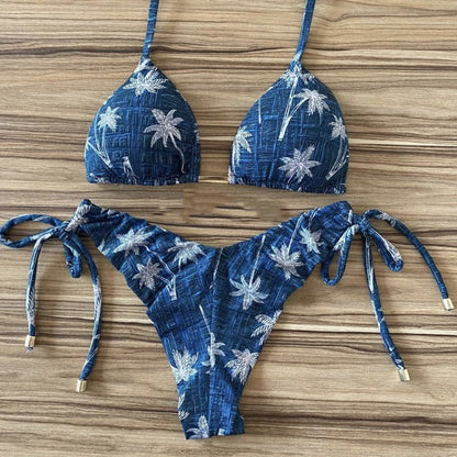 Bikini sexy con cuello halter y estampado multicolor para mujer
