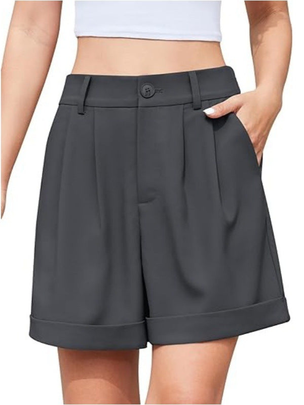 Women Fashion Casual Solid Color Wide Leg Shorts