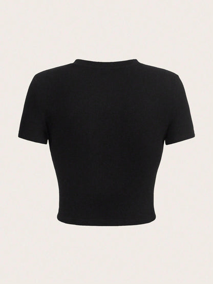 Women Fashion Sexy Letter Mouth Printed Crop Top