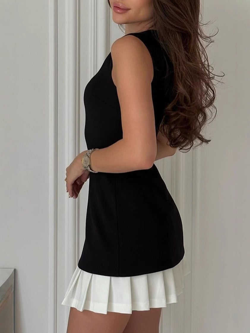 Women Fashion Elegant Stitching Pleated Dress