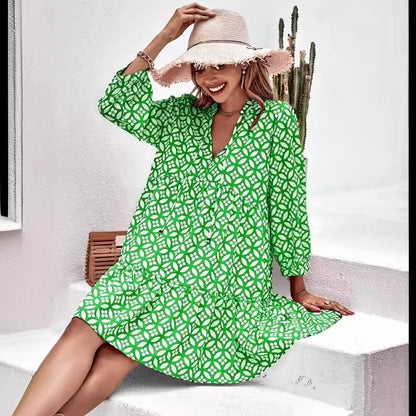 Vestido casual de manga larga con estampado para mujer