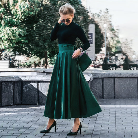 Falda elegante de cintura alta con cordones y color liso para mujer