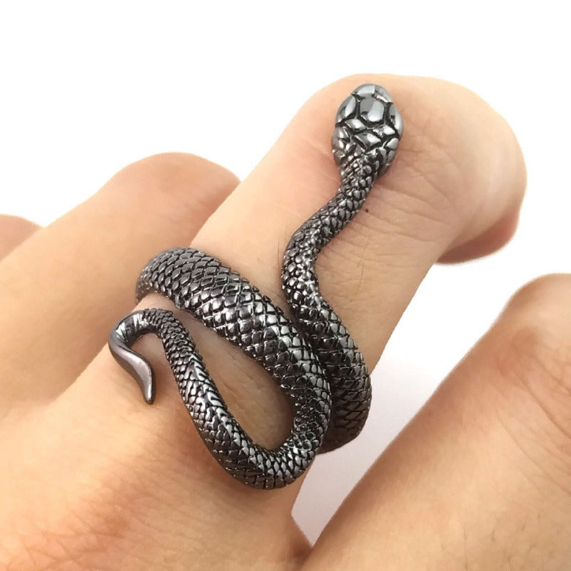 Anillo de serpiente de Halloween chapado en plata antigua exagerado para hombre
