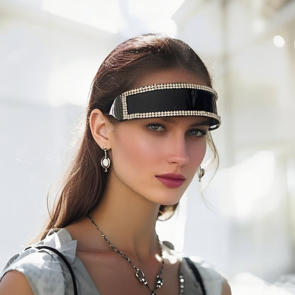 Gafas de sol unisex sin bordes con ribete de diamantes de imitación estilo punk de moda futurista