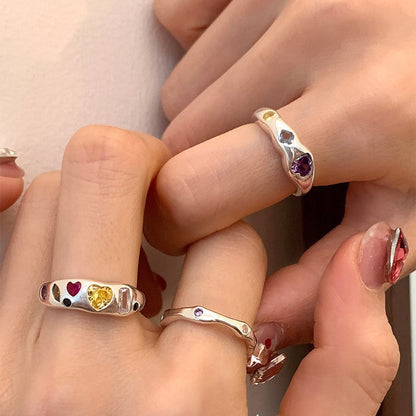 Anillo de amor multicolor de aleación de circón irregular para mujer