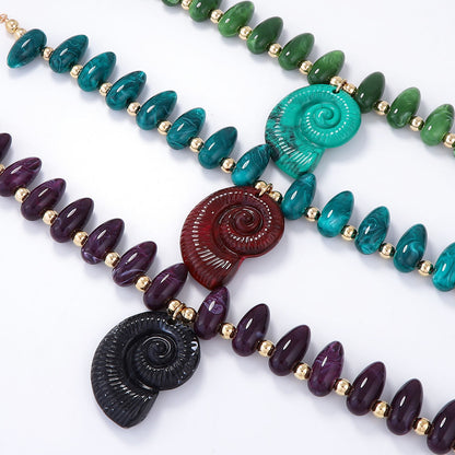 Women Fashion Exaggerated Vacation Multicolor Beaded Conch Pendant Sea Necklace