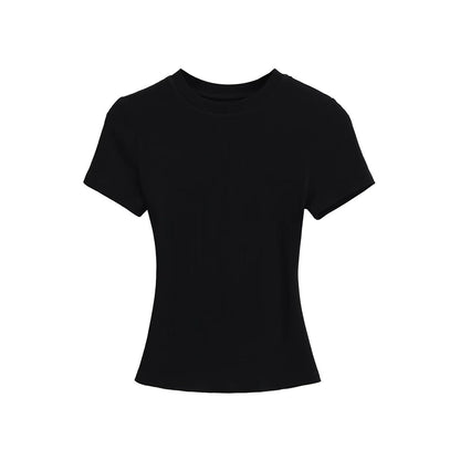 Camiseta de manga corta de algodón y elastano de color liso para mujer