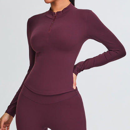 T-shirt de yoga décontracté à manches longues et fermeture éclair pour femme