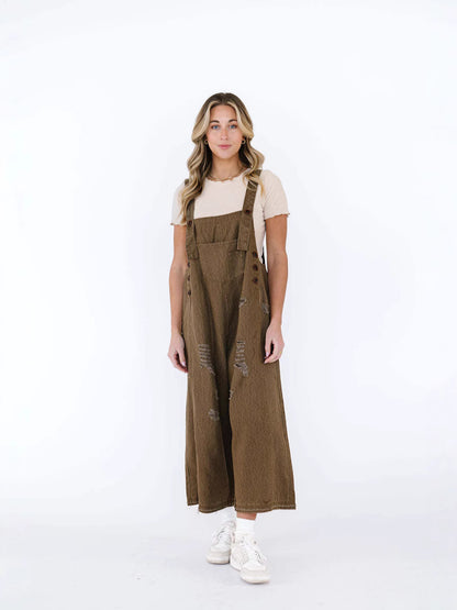 Women Casual Ripped Denim Jumpsuit with Wide Leg Style