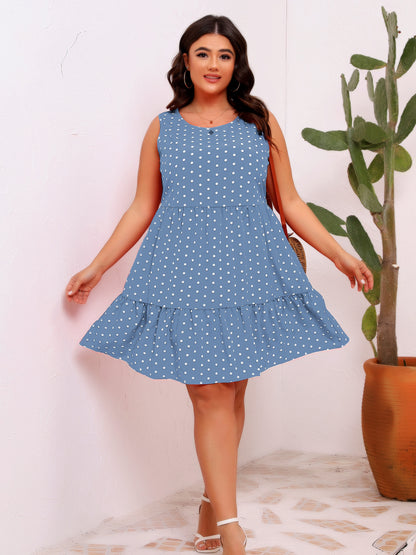Women Casual Plus Size Dot Print Sleeveless Dress