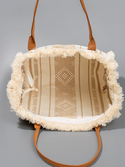 Bolso tote de lona con borlas de gran capacidad estilo bohemio
