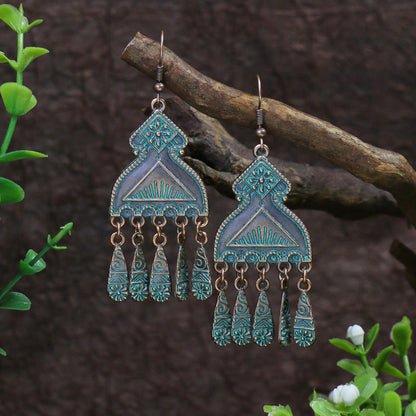 Boucles d'oreilles à pampilles turquoise de style ethnique bohème
