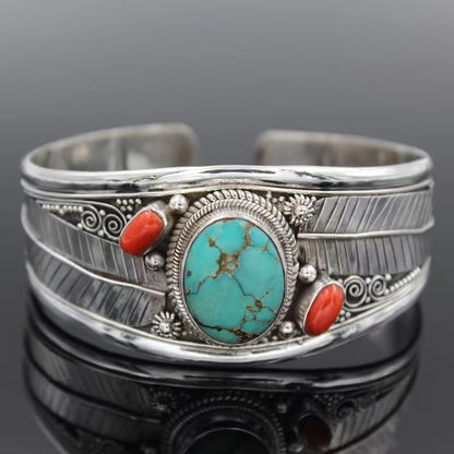 Pulsera ajustable abierta turquesa estilo bohemio retro para mujer, hermosa joyería vintage.
