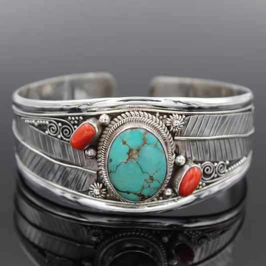 Women Retro Boho Turquoise Open Adjustable Bracelet Beautiful Vintage Jewelry