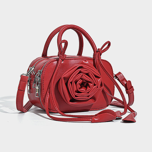 Bolso pequeño cuadrado con diseño de rosas y flores de color sólido, a la moda para mujer