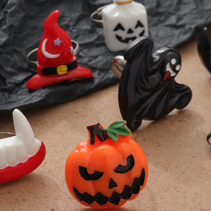 Anillos de sombrero con interruptor de calabaza, fantasma, gato y murciélago para mujer de Halloween