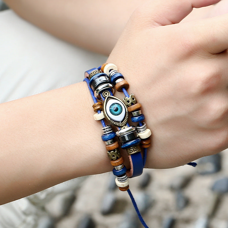 Bohemian Luck Eye 3-Layer PU Leather Bracelet