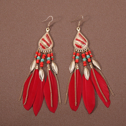 Bohemian Ethnic Style Retro Tassel Feather Earrings