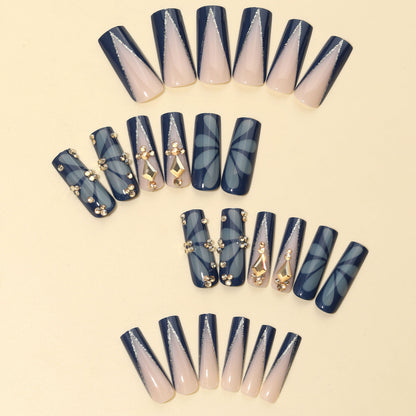 Uñas postizas largas con purpurina y diamantes de imitación para mujer