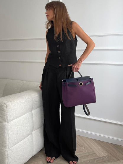 Women Casual Solid Cotton V-Neck Two-Piece Set