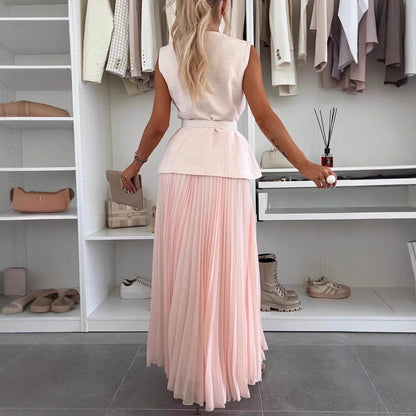Women Sleeveless Vest and Skirt Two-Piece Set - Polyester Style