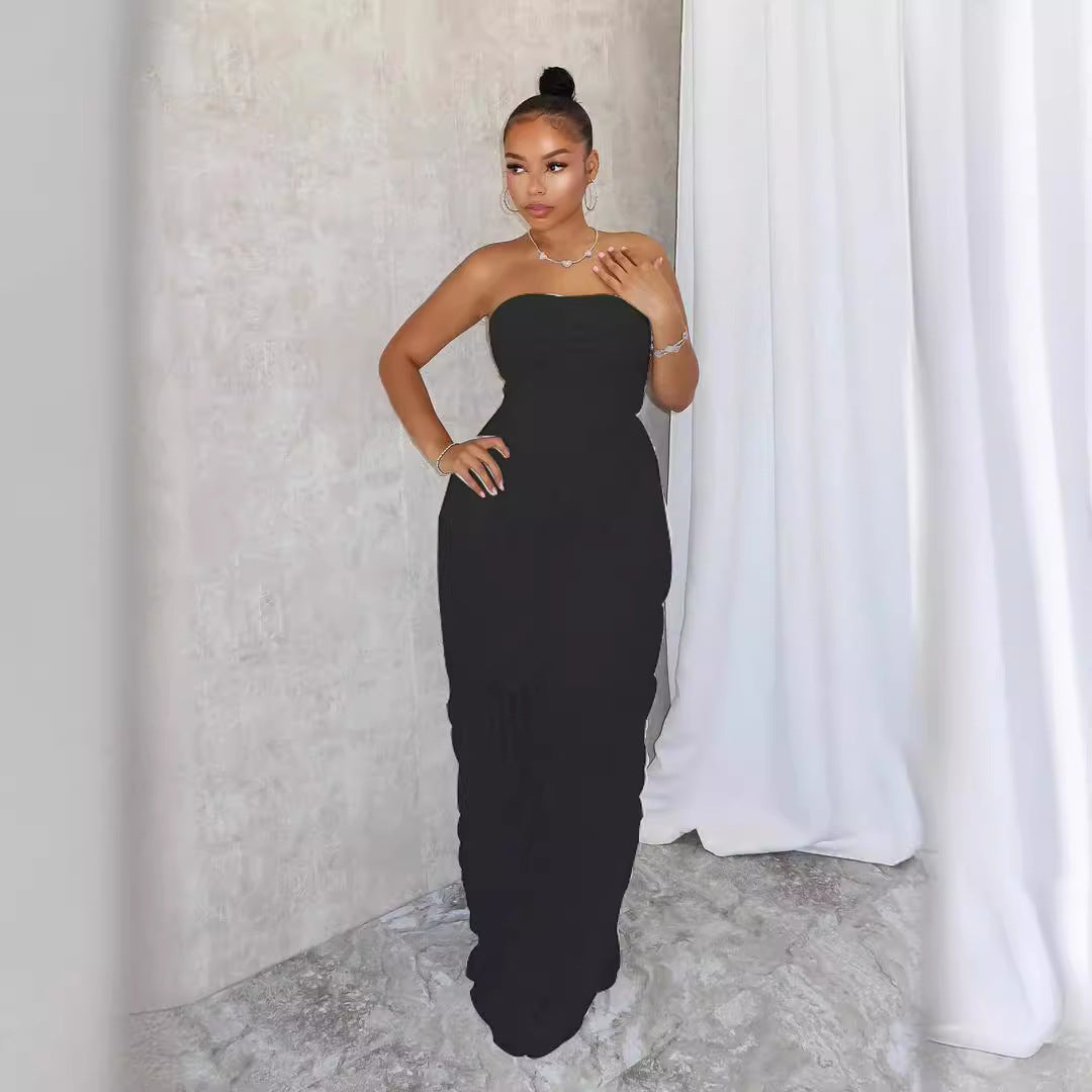 Mono sexy con top de tubo plisado a la moda para mujer