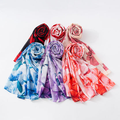 Bufanda larga de gasa con estampado floral de verano y primavera para mujer