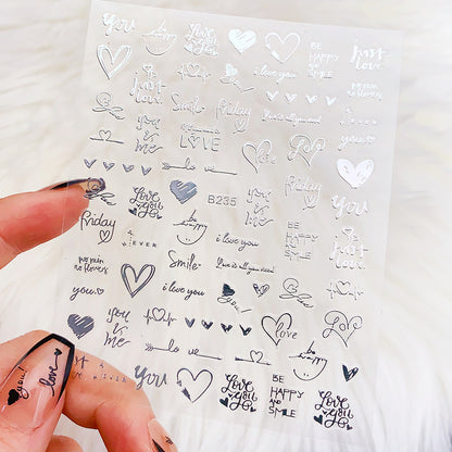 Pegatinas de uñas con letras de amor en forma de corazón para San Valentín