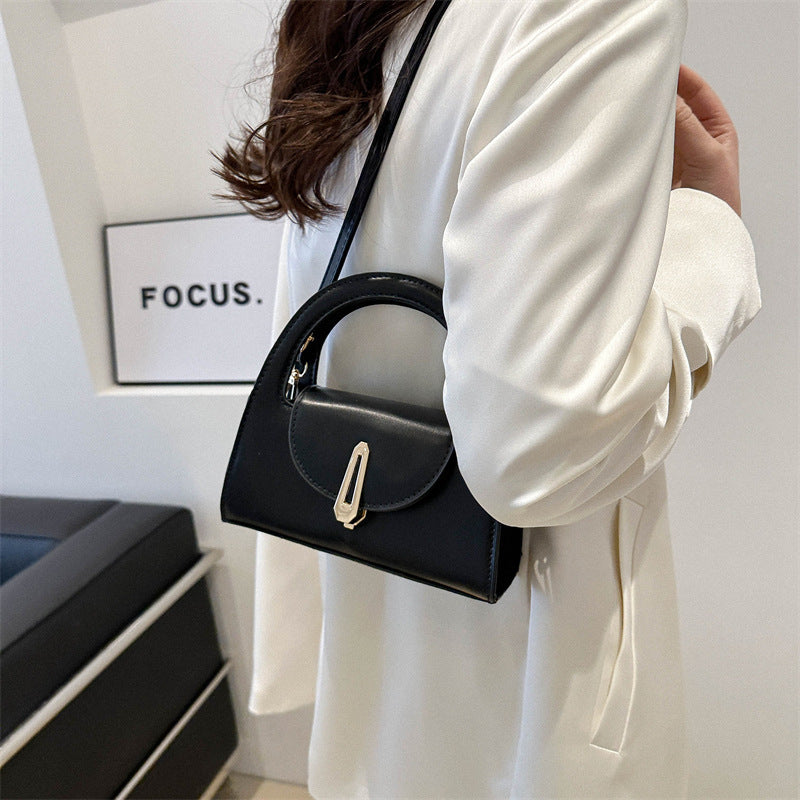 Bolso de hombro con hebilla metálica de color liso para mujer - Estilo cuadrado pequeño