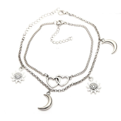Fashion Star Moon Simple Heart-Shaped Anklet