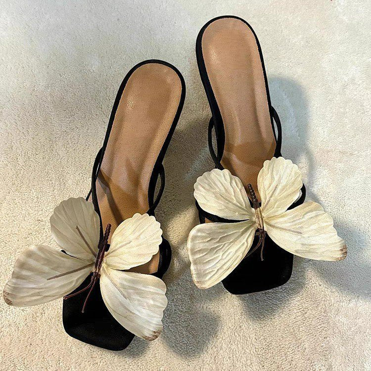 Zapatillas de tacón alto con diseño de mariposa para vacaciones de verano para mujer