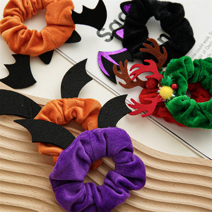 Cravate à cheveux en flanelle pour femme, motif chauve-souris, élan, araignée, mode Halloween