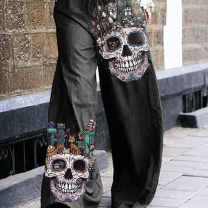 Pantalon gothique à motif tête de mort pour femme, style Halloween