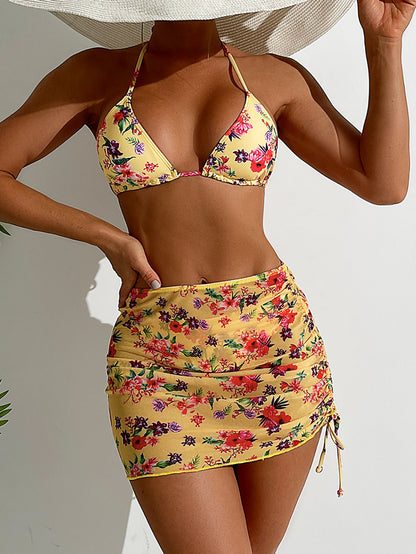 Women Sexy Snakeskin Print Bikini Three-Piece Set